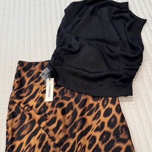 COMMENCE Bundle NWT XS Black Top with Leopard Print Skirt